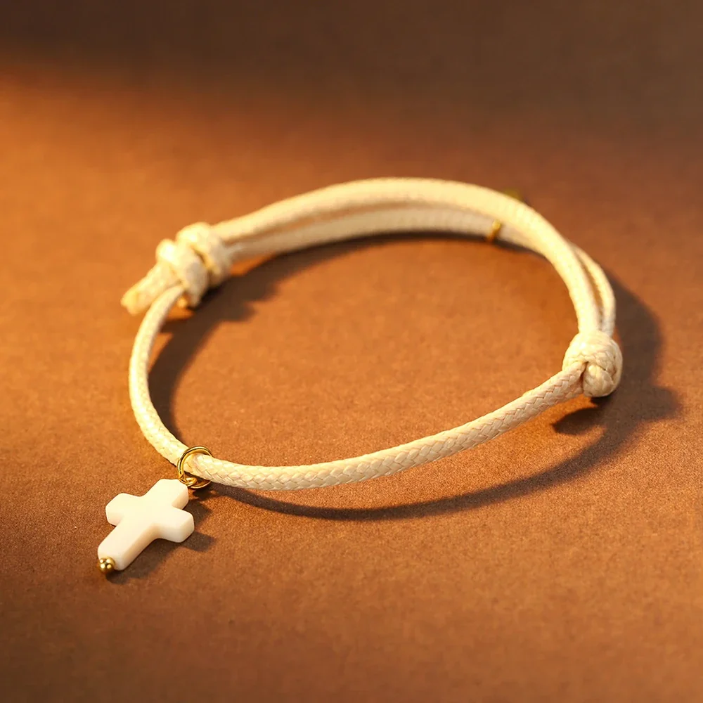 Cross Charm Braided Cord Bracelet in 316 Stainless Steel