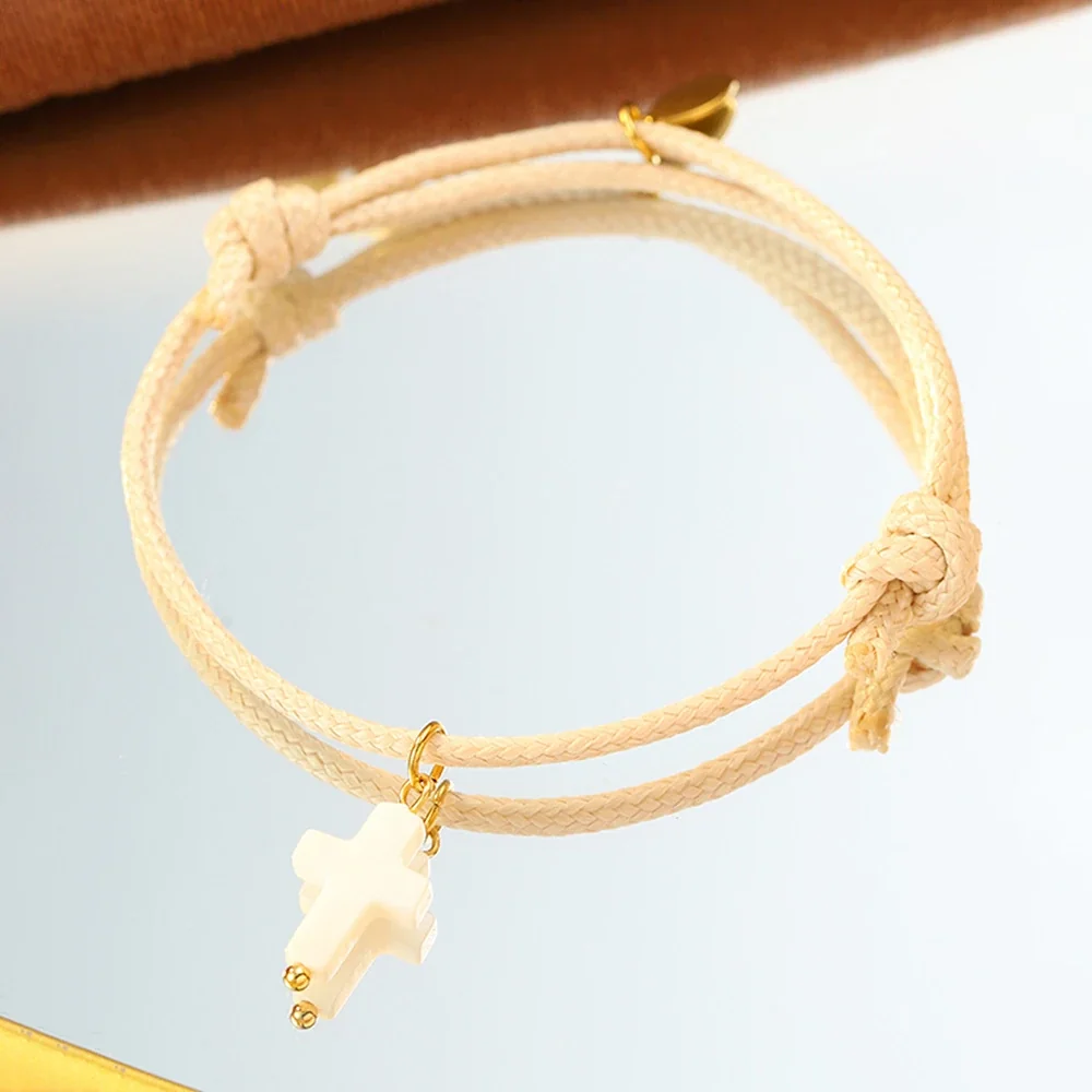 Cross Charm Braided Cord Bracelet in 316 Stainless Steel