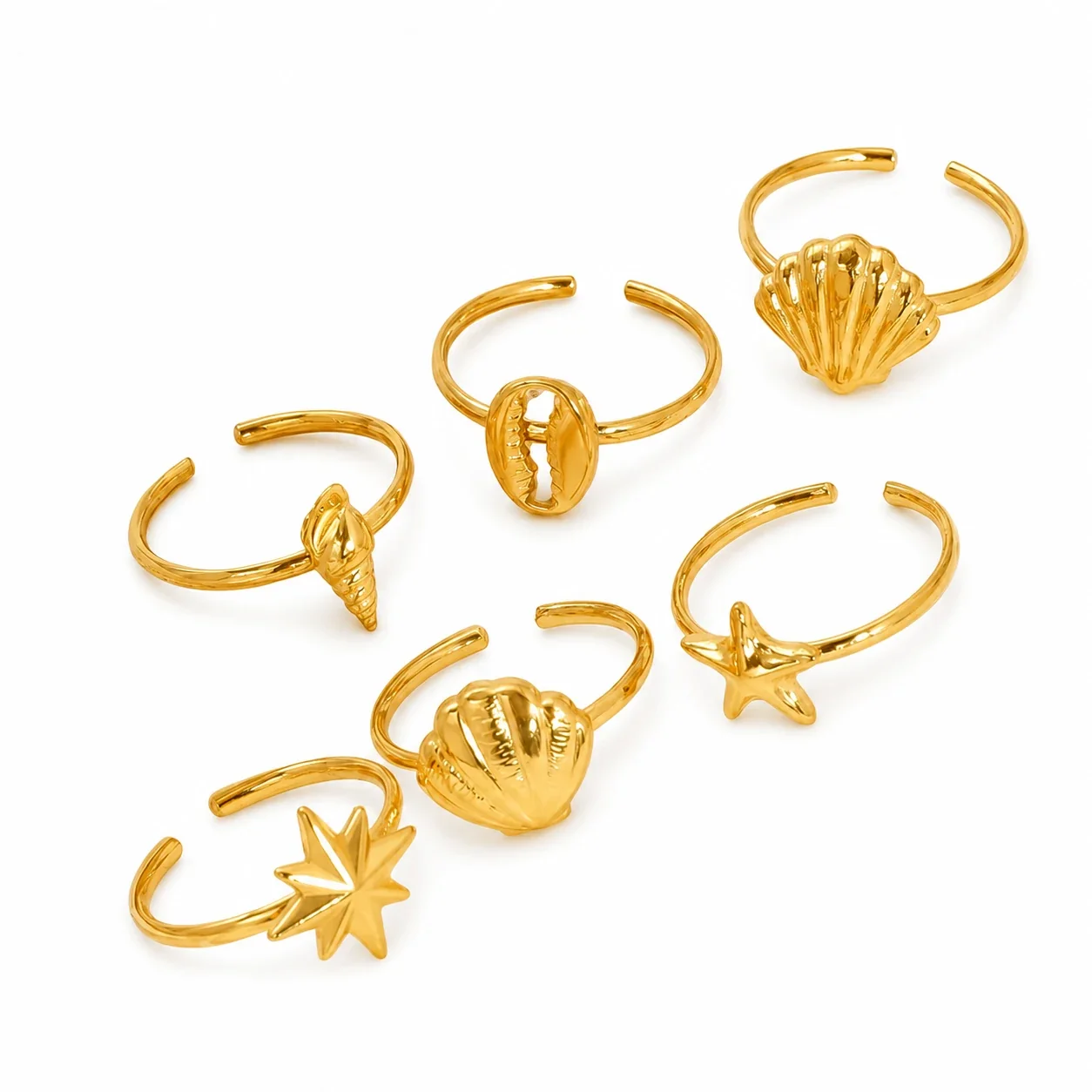 Gleaming Gold-Plated Stainless Steel Ocean Charm Ring