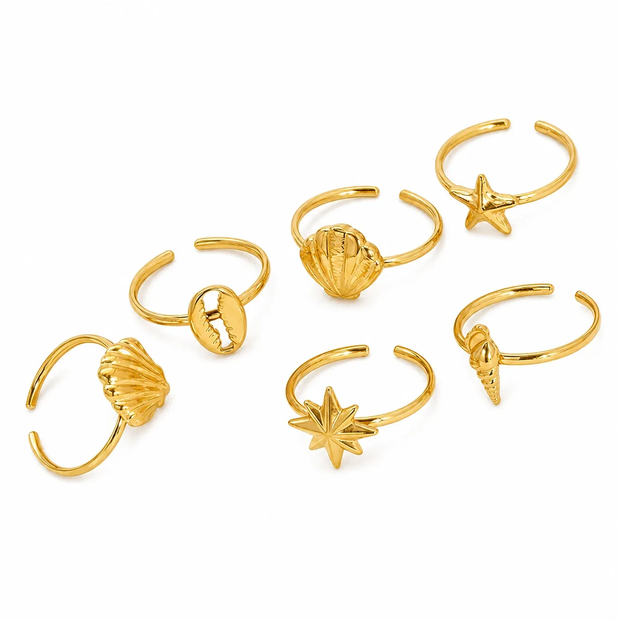 Gleaming Gold-Plated Stainless Steel Ocean Charm Ring