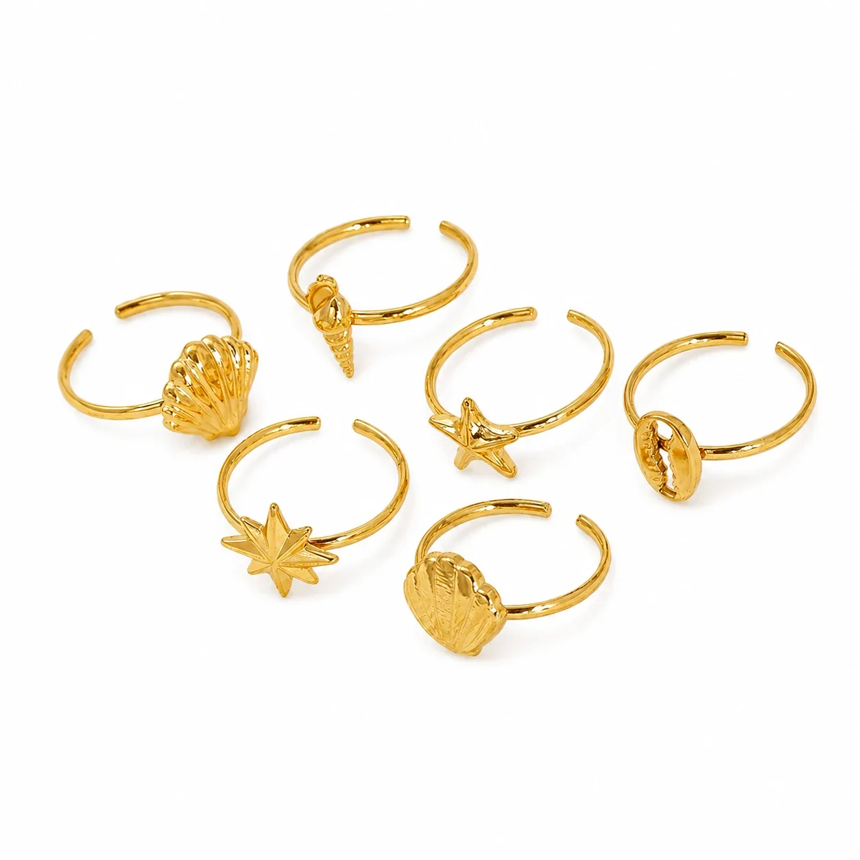 Gleaming Gold-Plated Stainless Steel Ocean Charm Ring