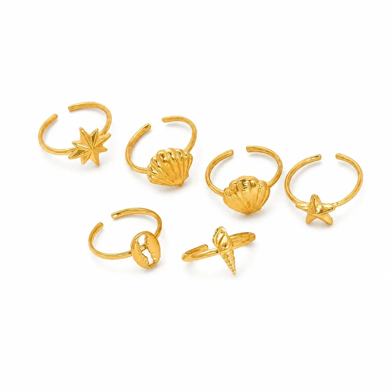 Gleaming Gold-Plated Stainless Steel Ocean Charm Ring