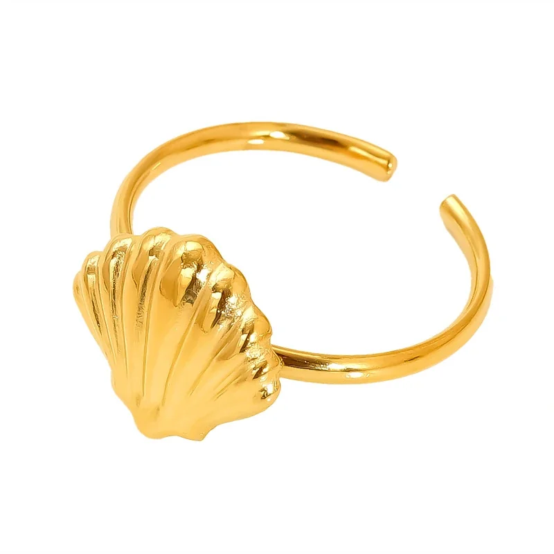 Gleaming Gold-Plated Stainless Steel Ocean Charm Ring