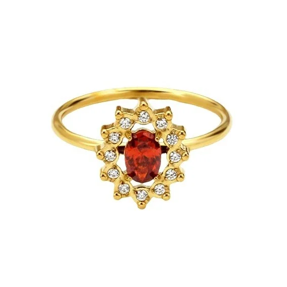 Jewelry Set Oval Red CZ Starburst Halo Gold-Tone Stainless Steel