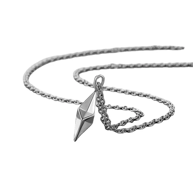 Angular Stainless Steel Rope Chain Faceted Prism Necklace