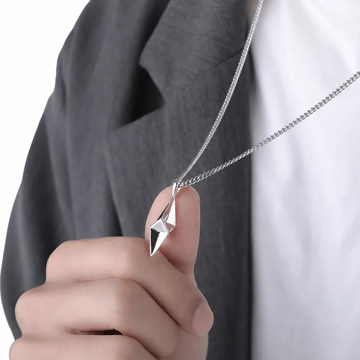 Angular Stainless Steel Rope Chain Faceted Prism Necklace