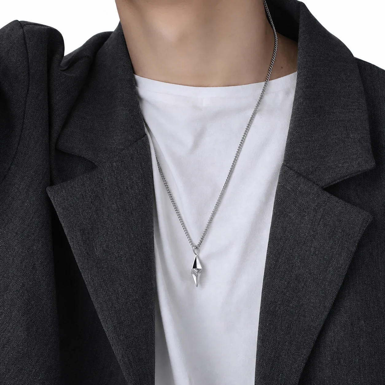 Angular Stainless Steel Rope Chain Faceted Prism Necklace