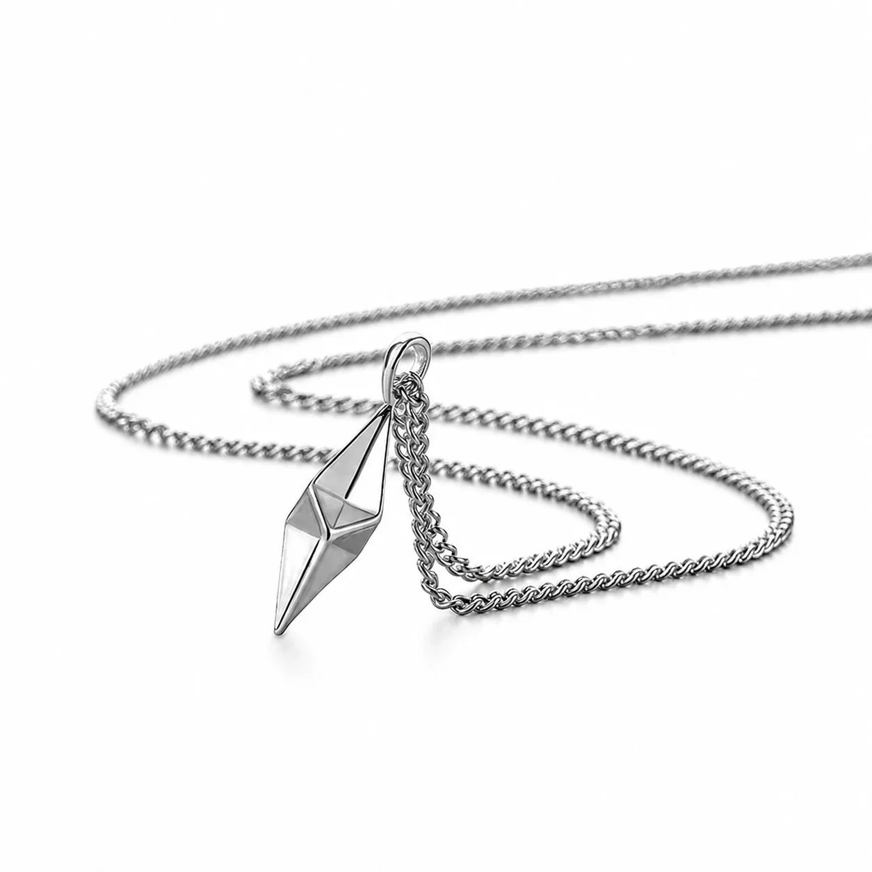 Angular Stainless Steel Rope Chain Faceted Prism Necklace