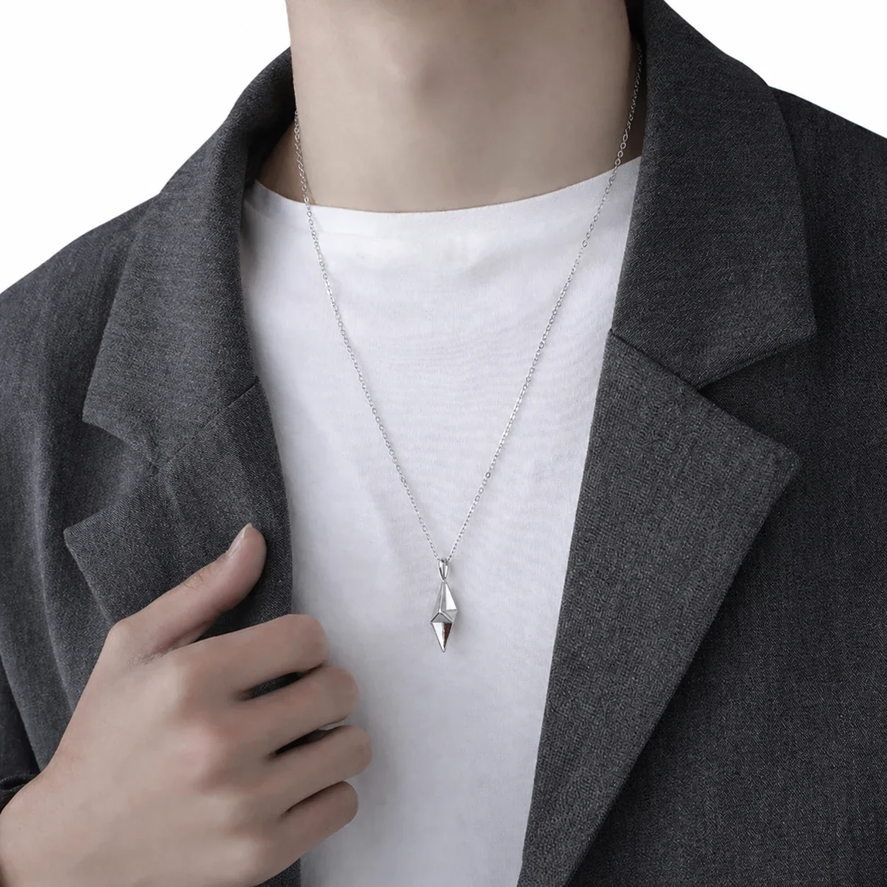 Angular Stainless Steel Rope Chain Faceted Prism Necklace