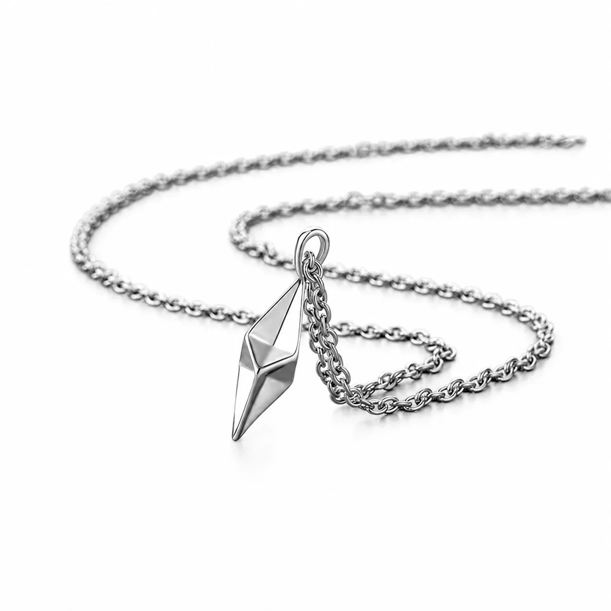 Angular Stainless Steel Rope Chain Faceted Prism Necklace - Silver