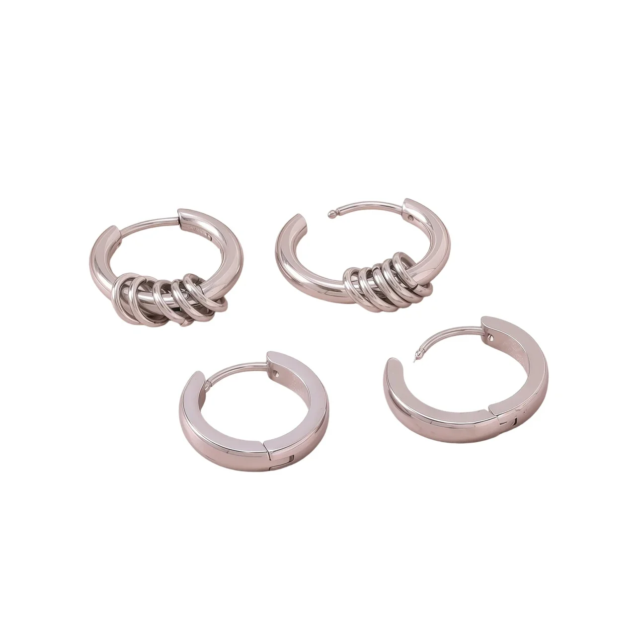 Hoop Earrings Set with Ring Charms 316 Stainless Steel Gold PVD