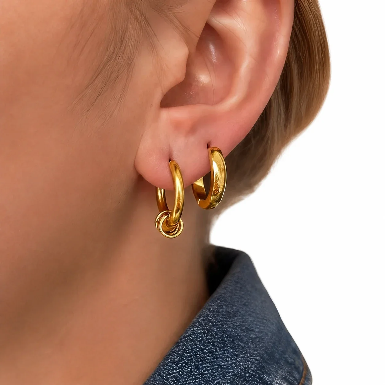 Produktfoto: Creolen-Set mit Ringanhängern 316 Edelstahl Gold PVD