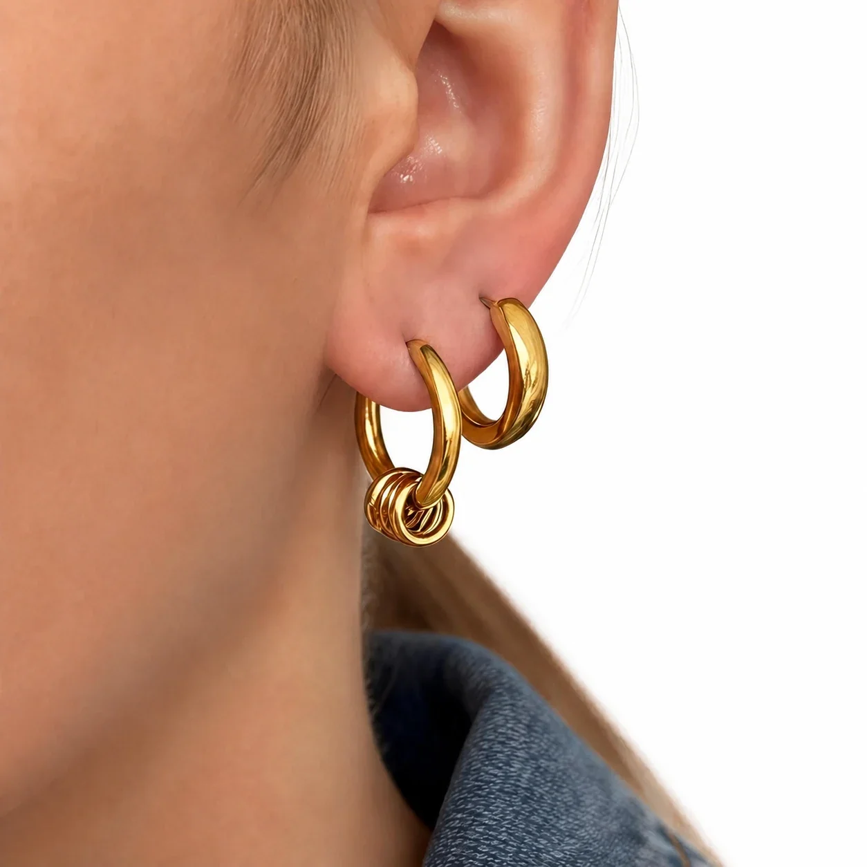 Produktfoto: Creolen-Set mit Ringanhängern 316 Edelstahl Gold PVD