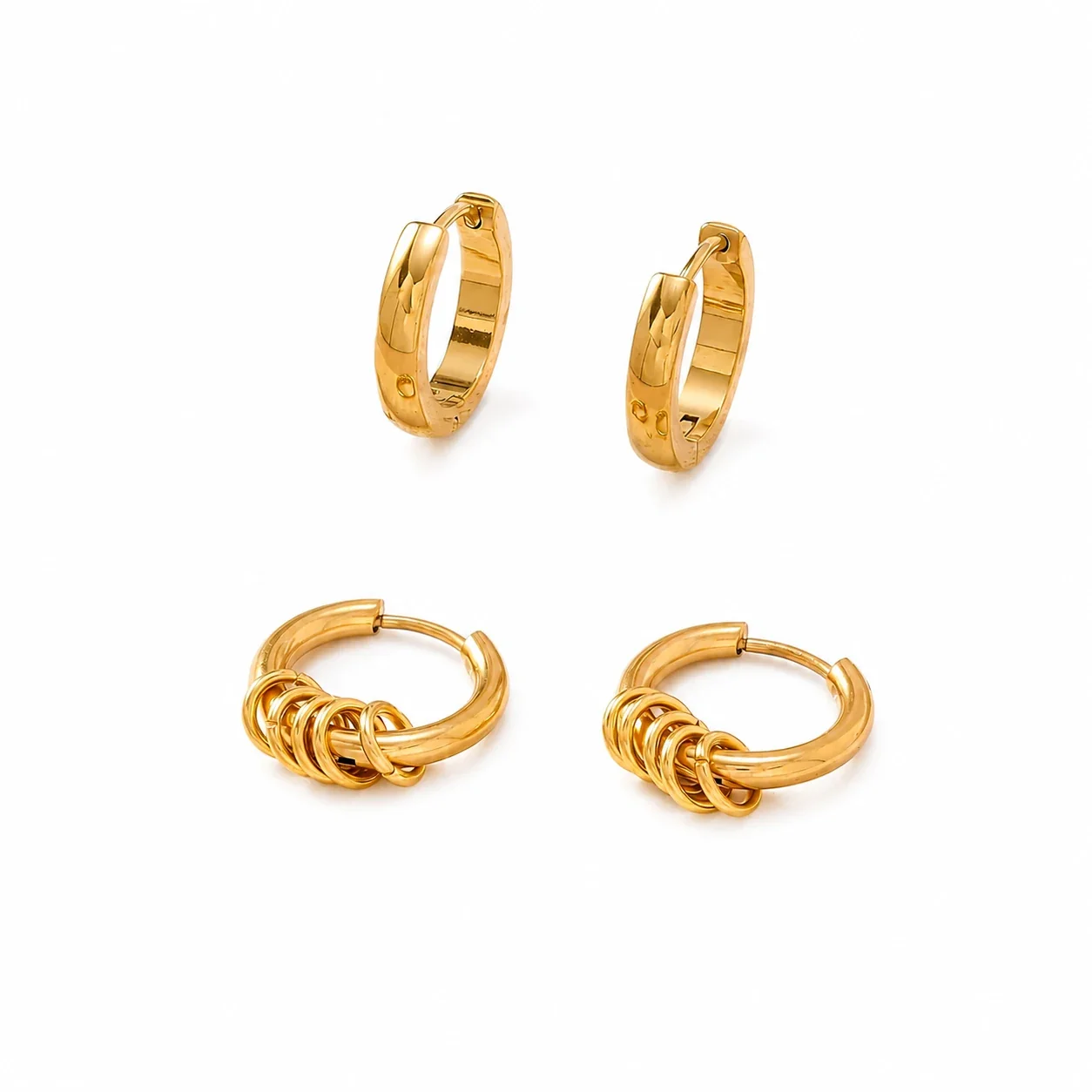 Produktfoto: Creolen-Set mit Ringanhängern 316 Edelstahl Gold PVD
