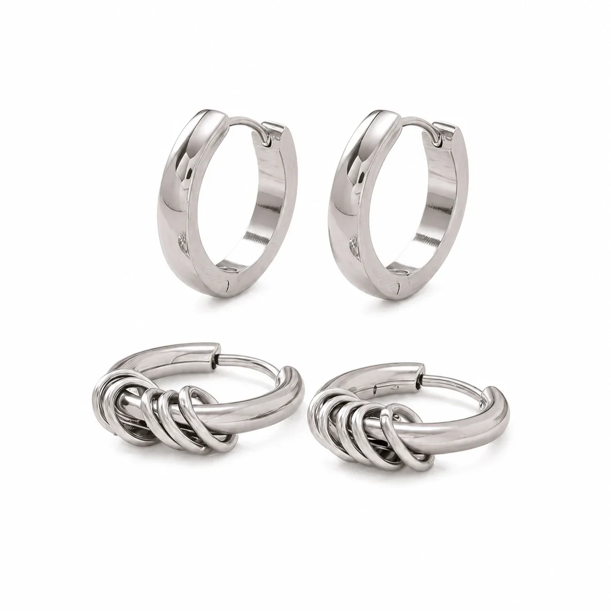 Produktfoto: Creolen-Set mit Ringanhängern 316 Edelstahl Gold PVD