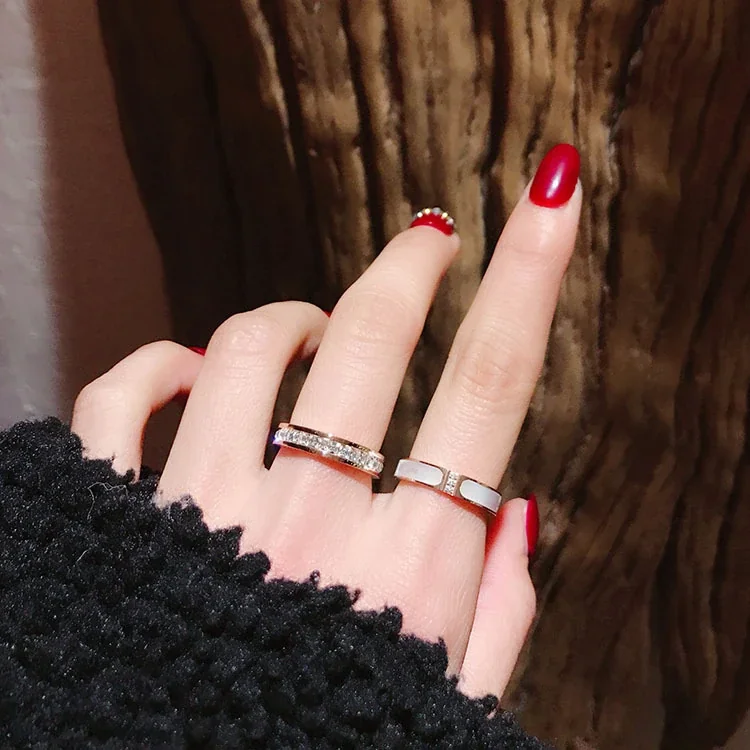 Ring, Square Crystal Channel Band, Rose Gold-Plated Stainless Steel