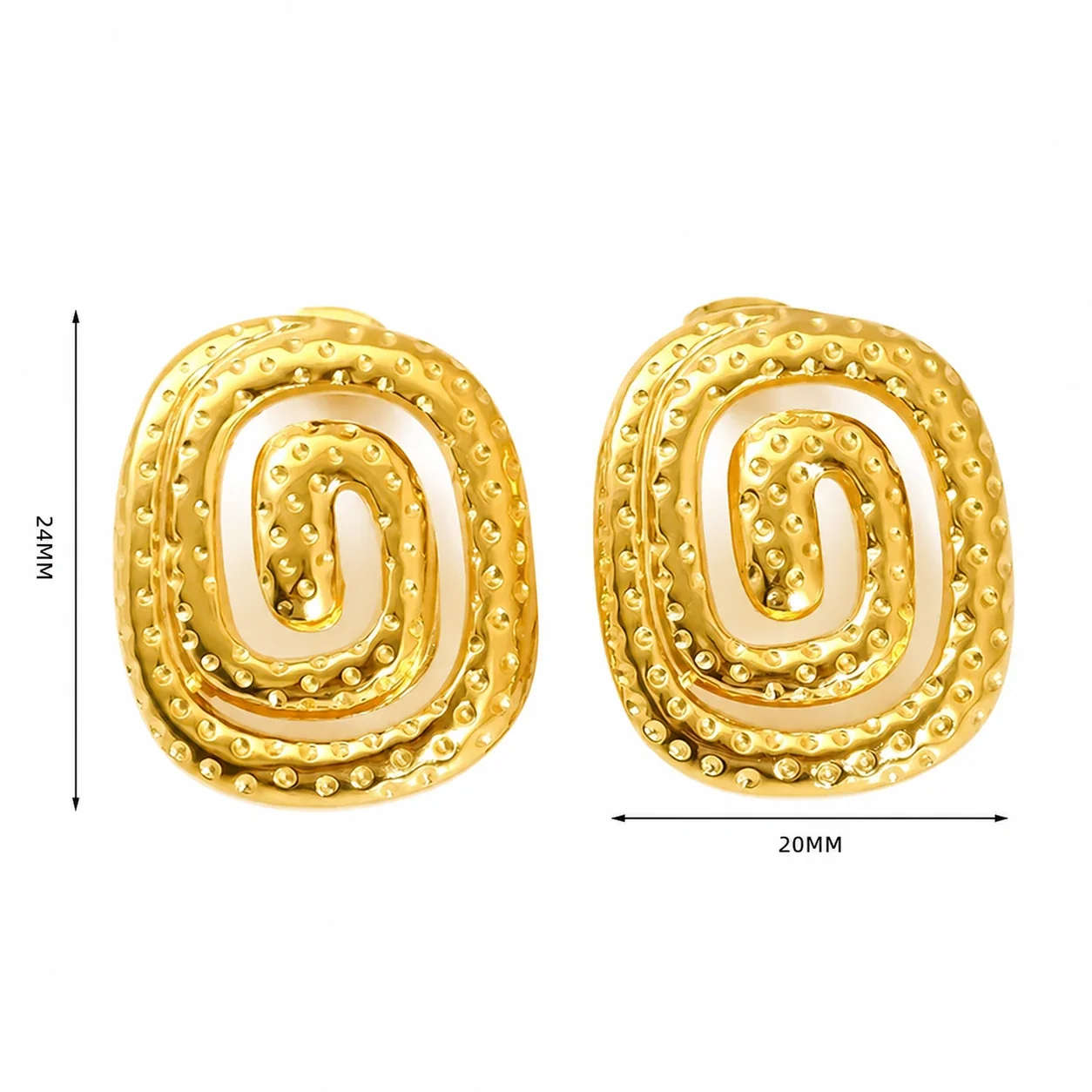 Sculptural Gold-Plated Ribbed Link Spiral Stud Earrings - Gold Ribbed Link