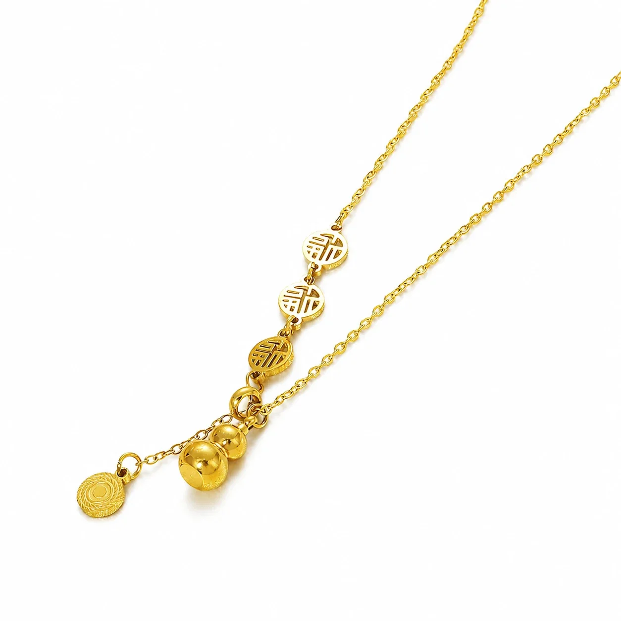 Ornate Gold-Plated Stainless Steel Gourd Coin Necklace