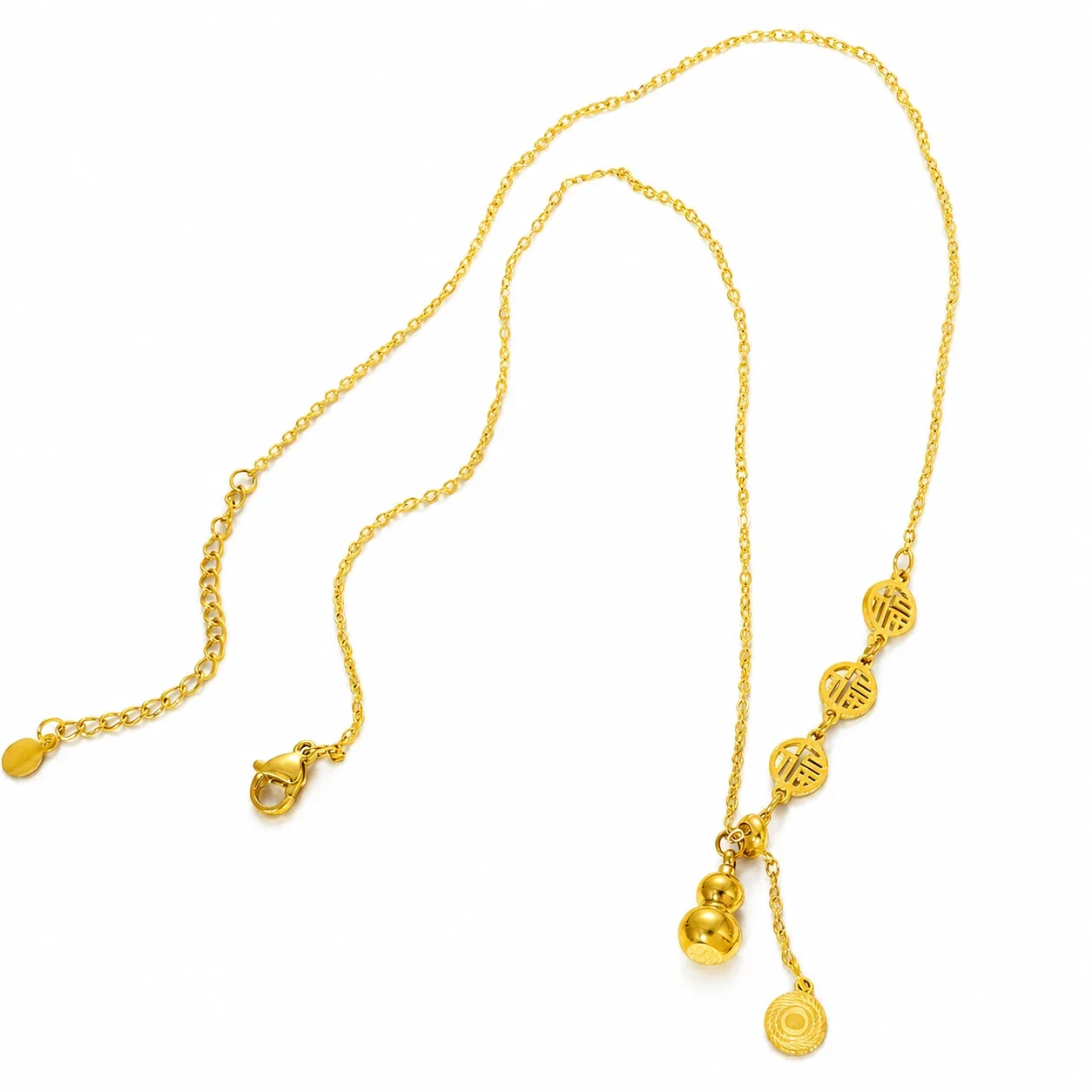 Ornate Gold-Plated Stainless Steel Gourd Coin Necklace