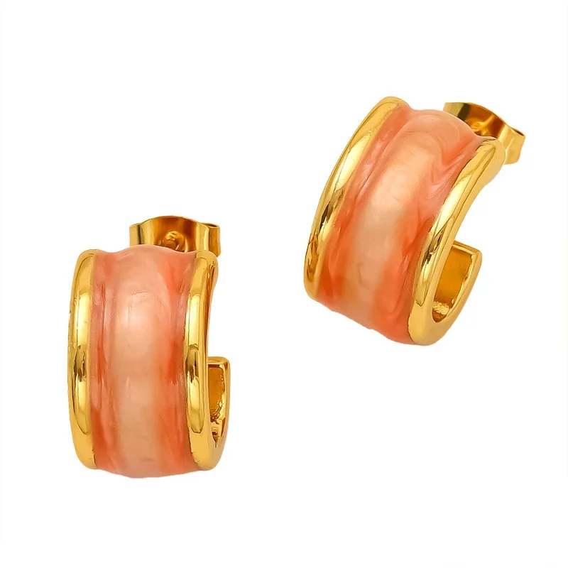 Sculptural Gold-Tone Stainless Steel Marbled Enamel Huggie Earrings