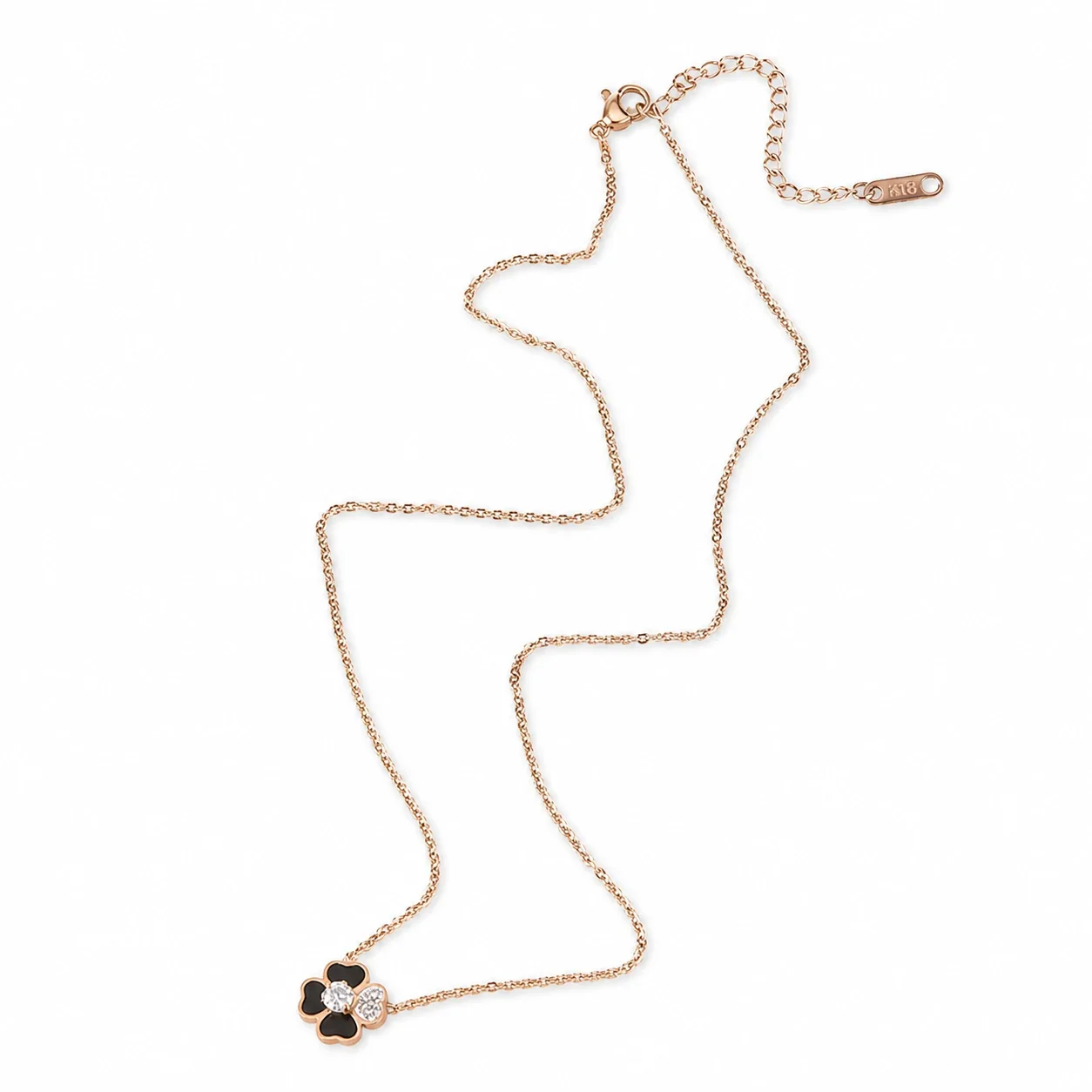 Rose Gold Stainless Clover CZ Pendant Necklace
