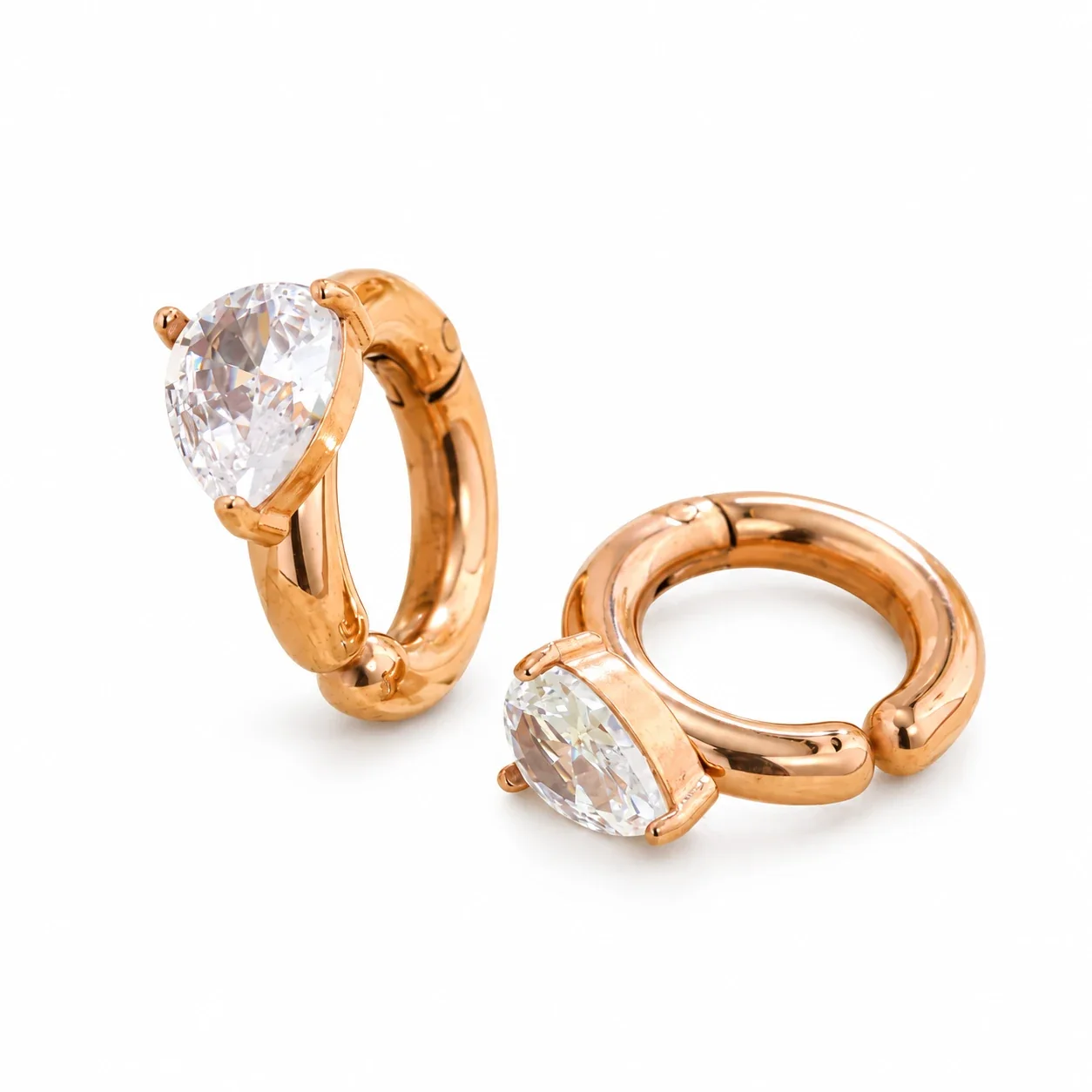 Clip-On Earrings with Pear-Cut CZ in Gold-Plated Steel