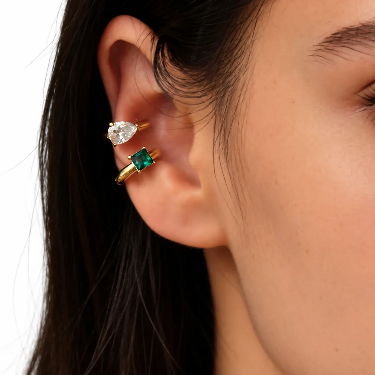 Clip-On Earrings with Pear-Cut CZ in Gold-Plated Steel