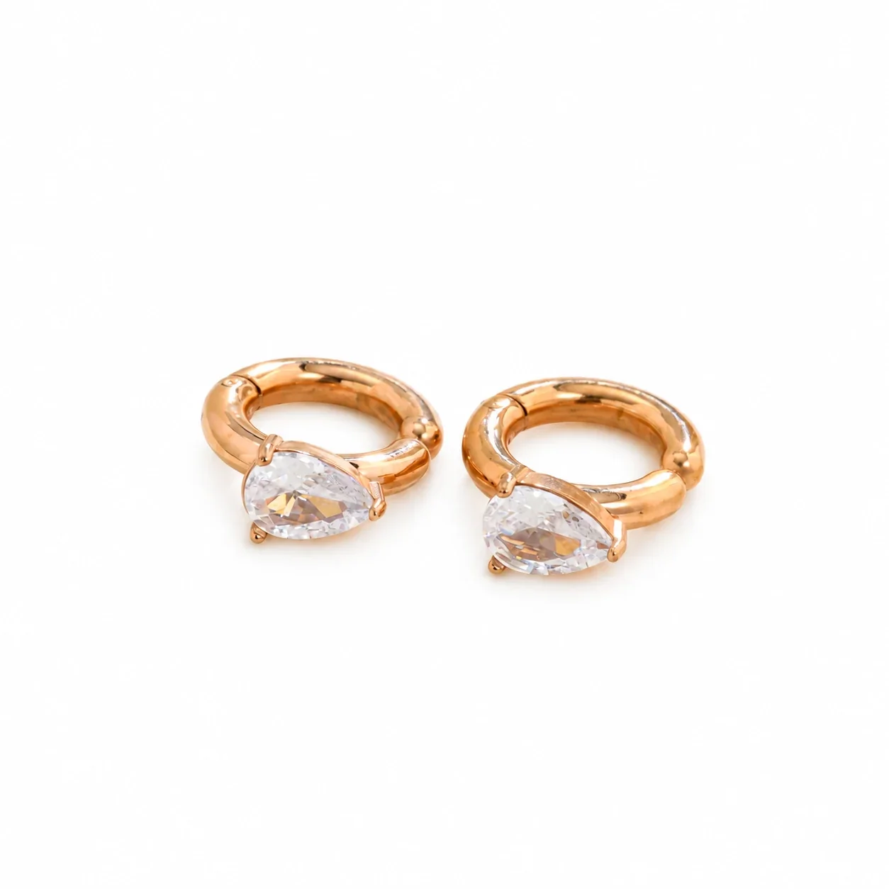 Clip-On Earrings with Pear-Cut CZ in Gold-Plated Steel
