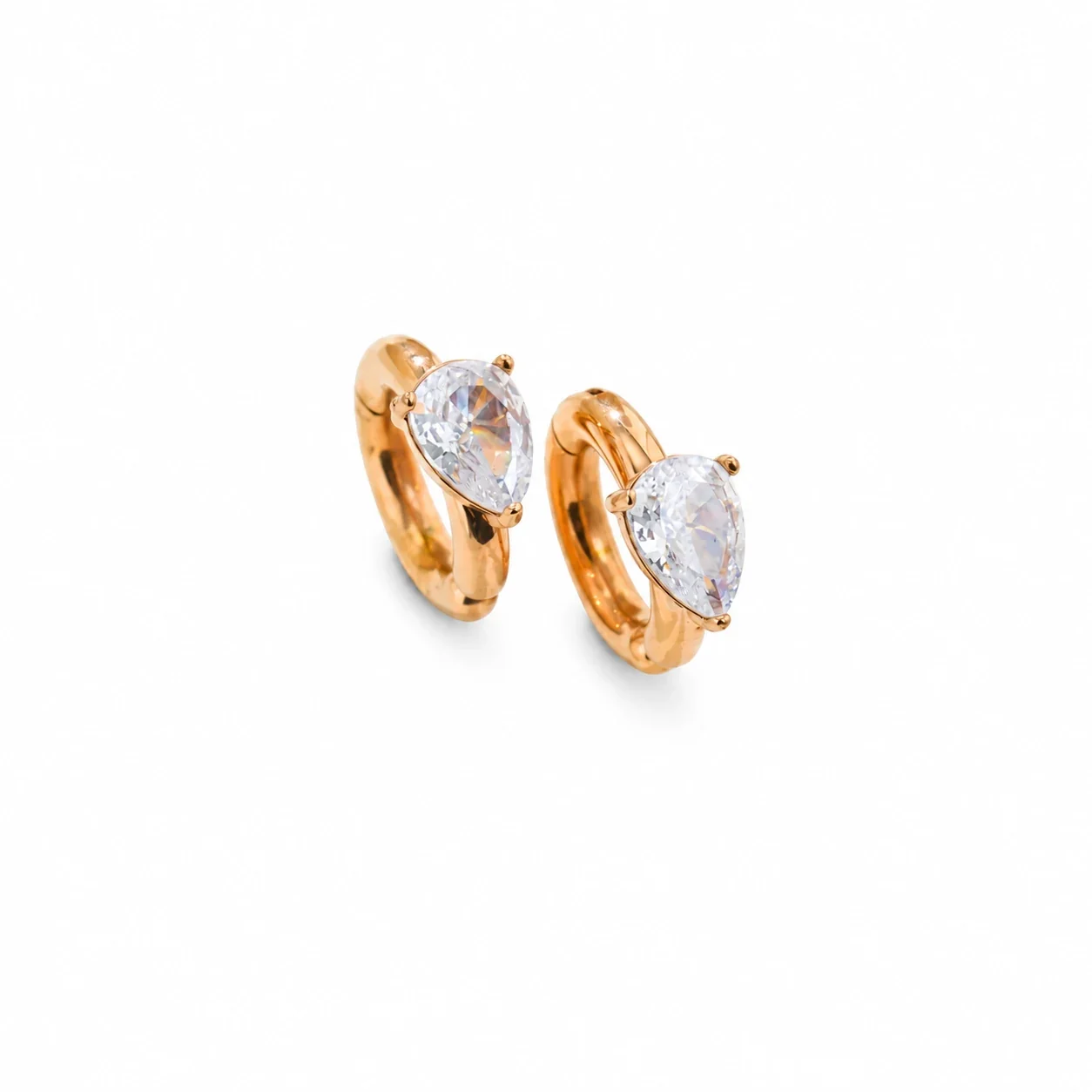 Clip-On Earrings with Pear-Cut CZ in Gold-Plated Steel