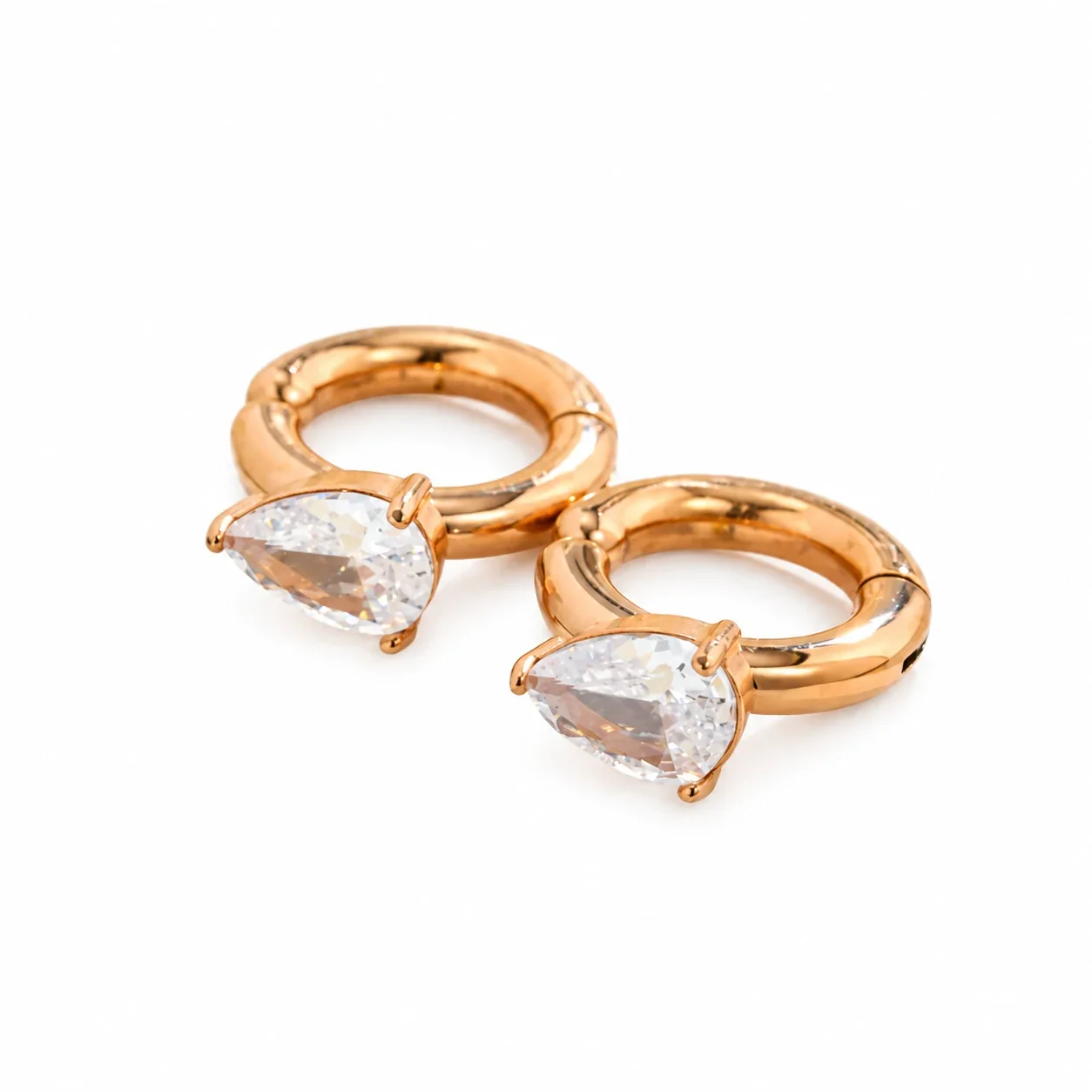 Clip-On Earrings with Pear-Cut CZ in Gold-Plated Steel