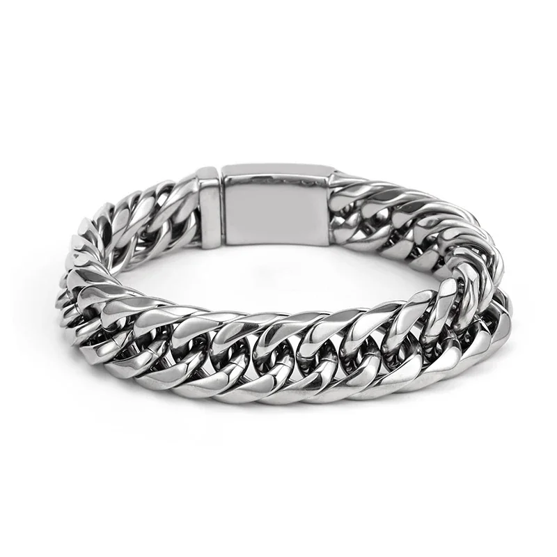 Bold 316 Stainless Steel Six-Sided Cuban Chain Bracelet