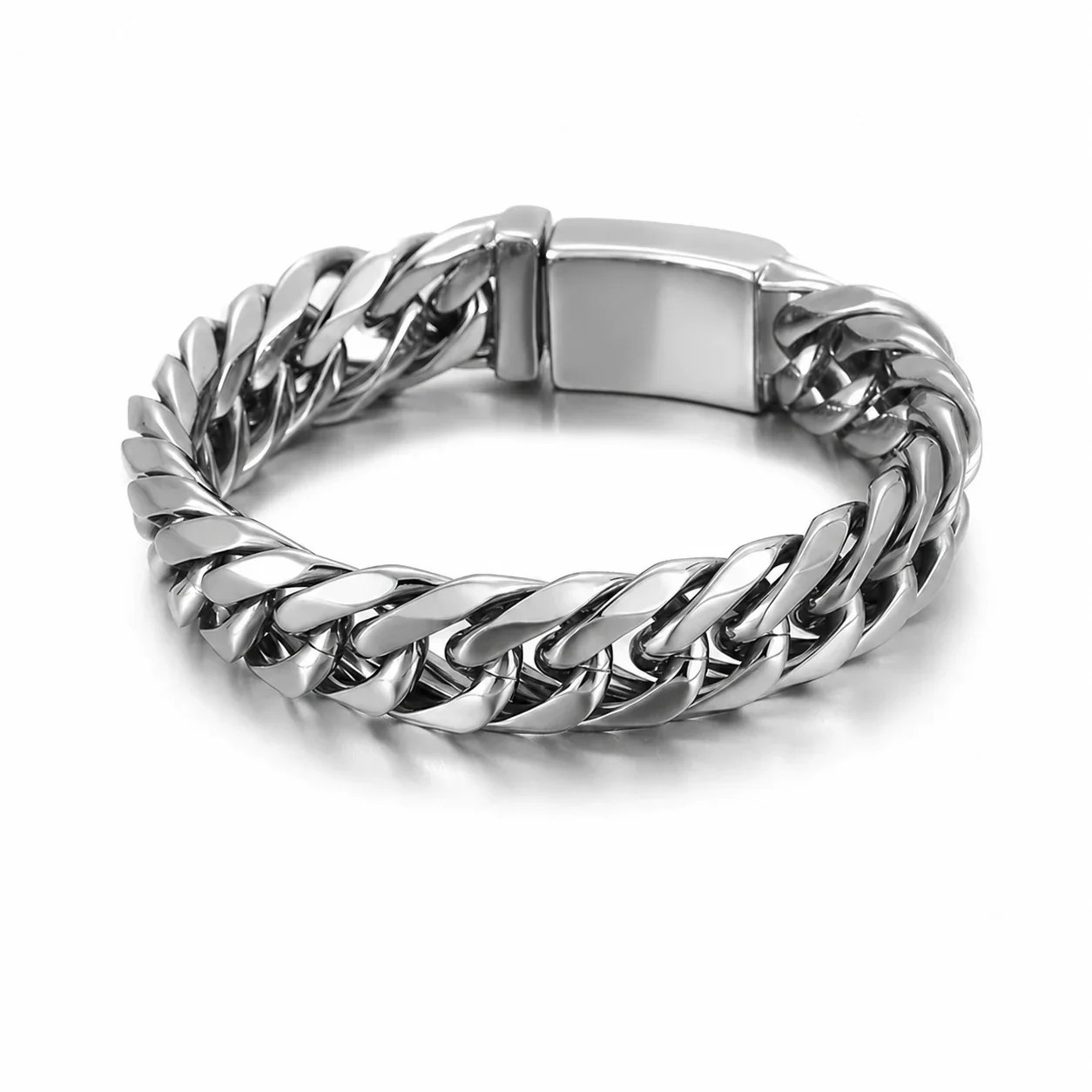 Bold 316 Stainless Steel Six-Sided Cuban Chain Bracelet - Silver