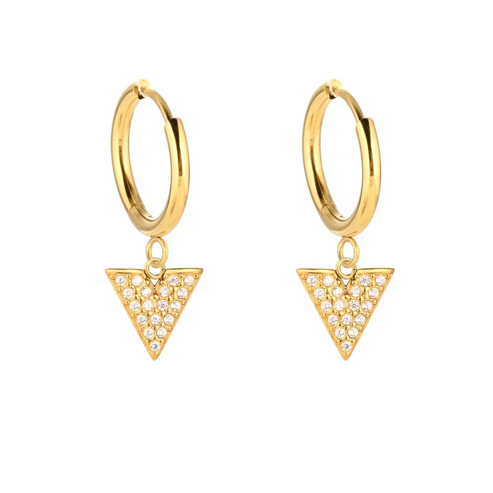 Polished 316 Stainless Steel Pavé Charm Hoop Earrings