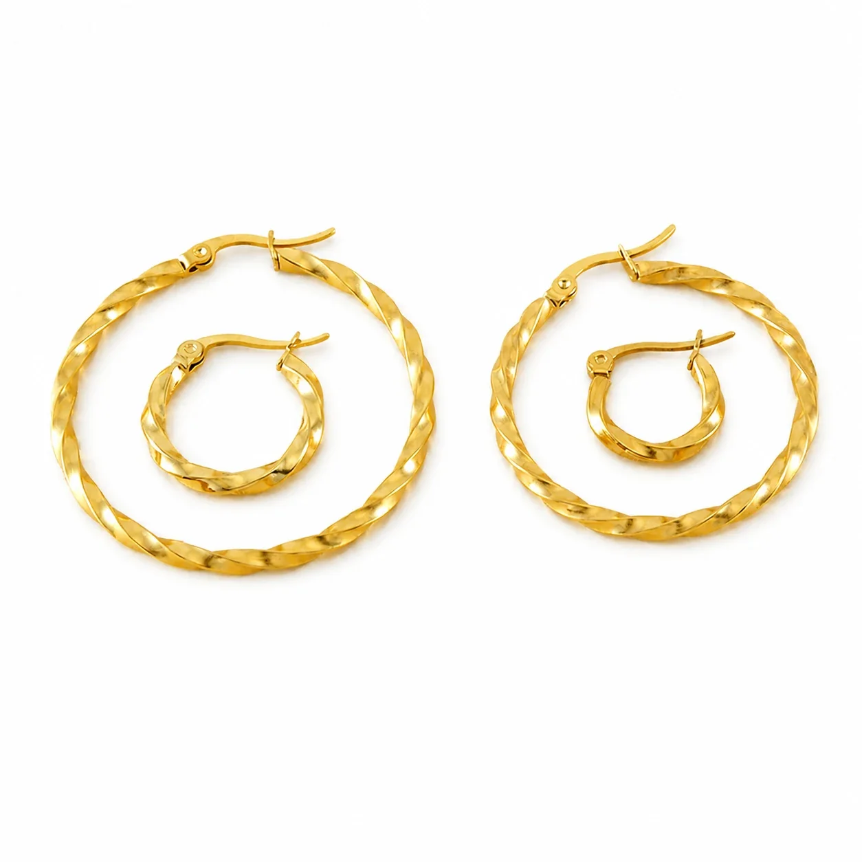 Radiant Stainless Steel 18K Gold PVD Twisted Hoop Earrings