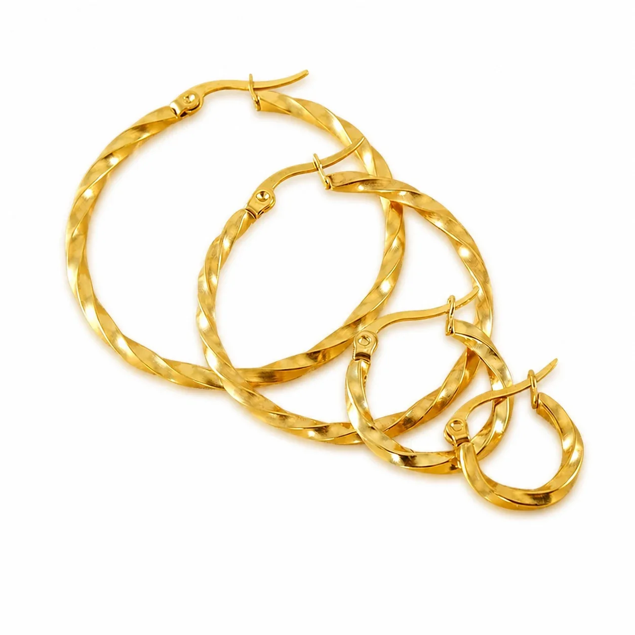 Radiant Stainless Steel 18K Gold PVD Twisted Hoop Earrings