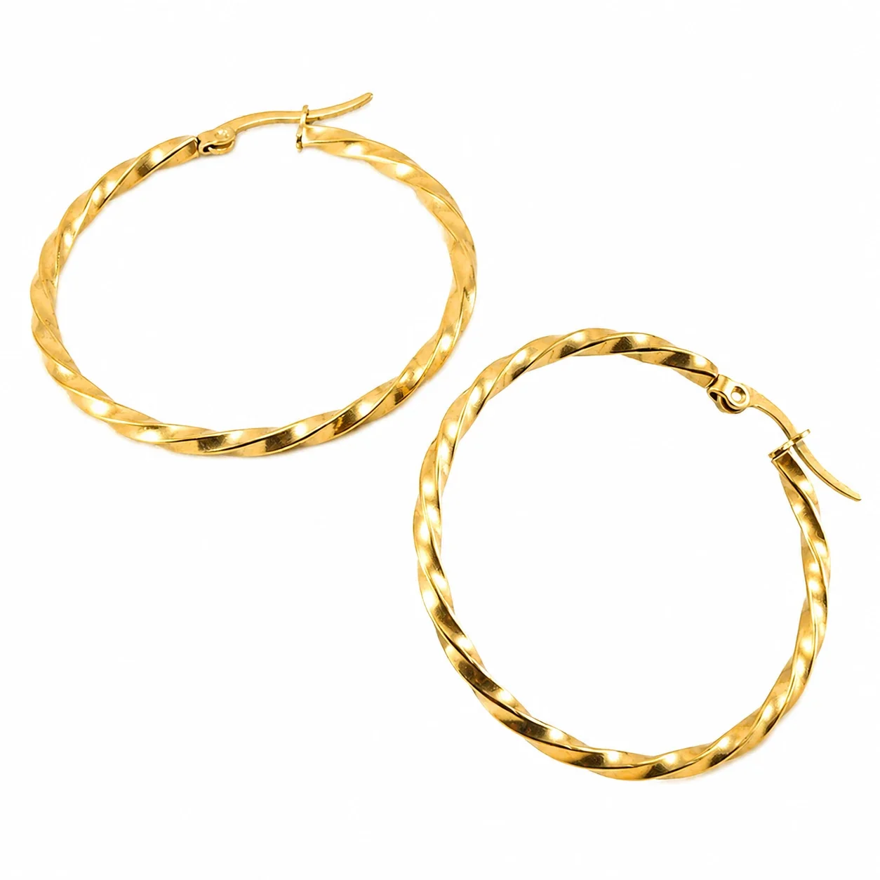 Radiant Stainless Steel 18K Gold PVD Twisted Hoop Earrings
