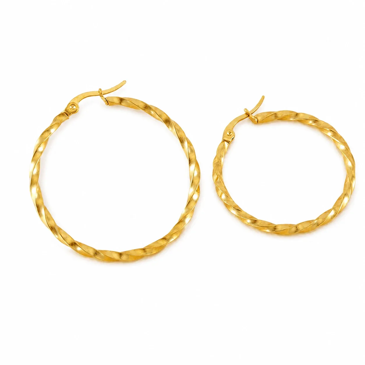 Radiant Stainless Steel 18K Gold PVD Twisted Hoop Earrings