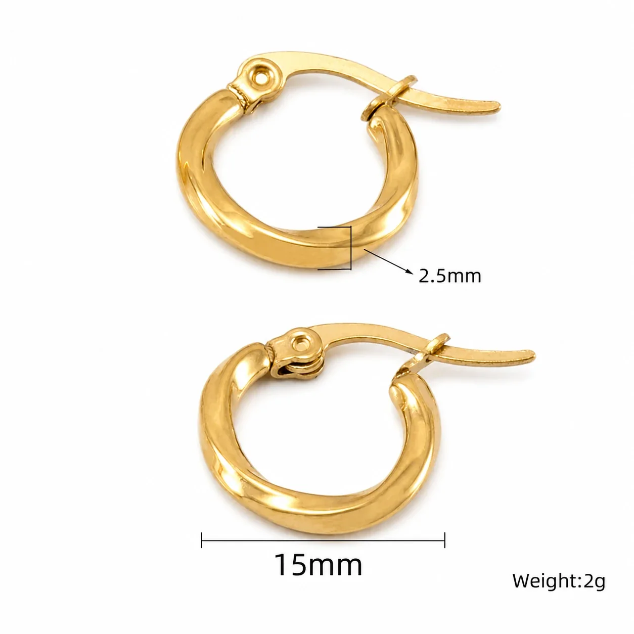 Radiant Stainless Steel 18K Gold PVD Twisted Hoop Earrings - Gold mm