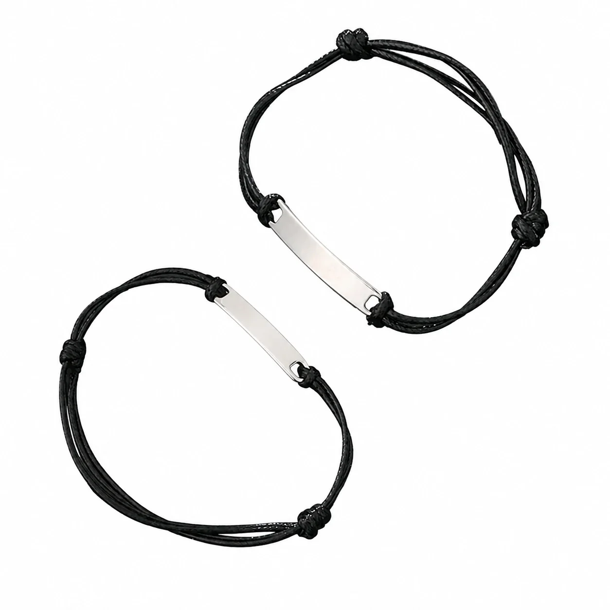 ID Bracelet with Curved Bar and Braided Cord, Stainless Steel