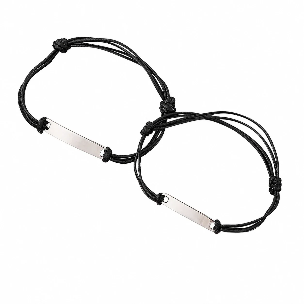 ID Bracelet with Curved Bar and Braided Cord, Stainless Steel