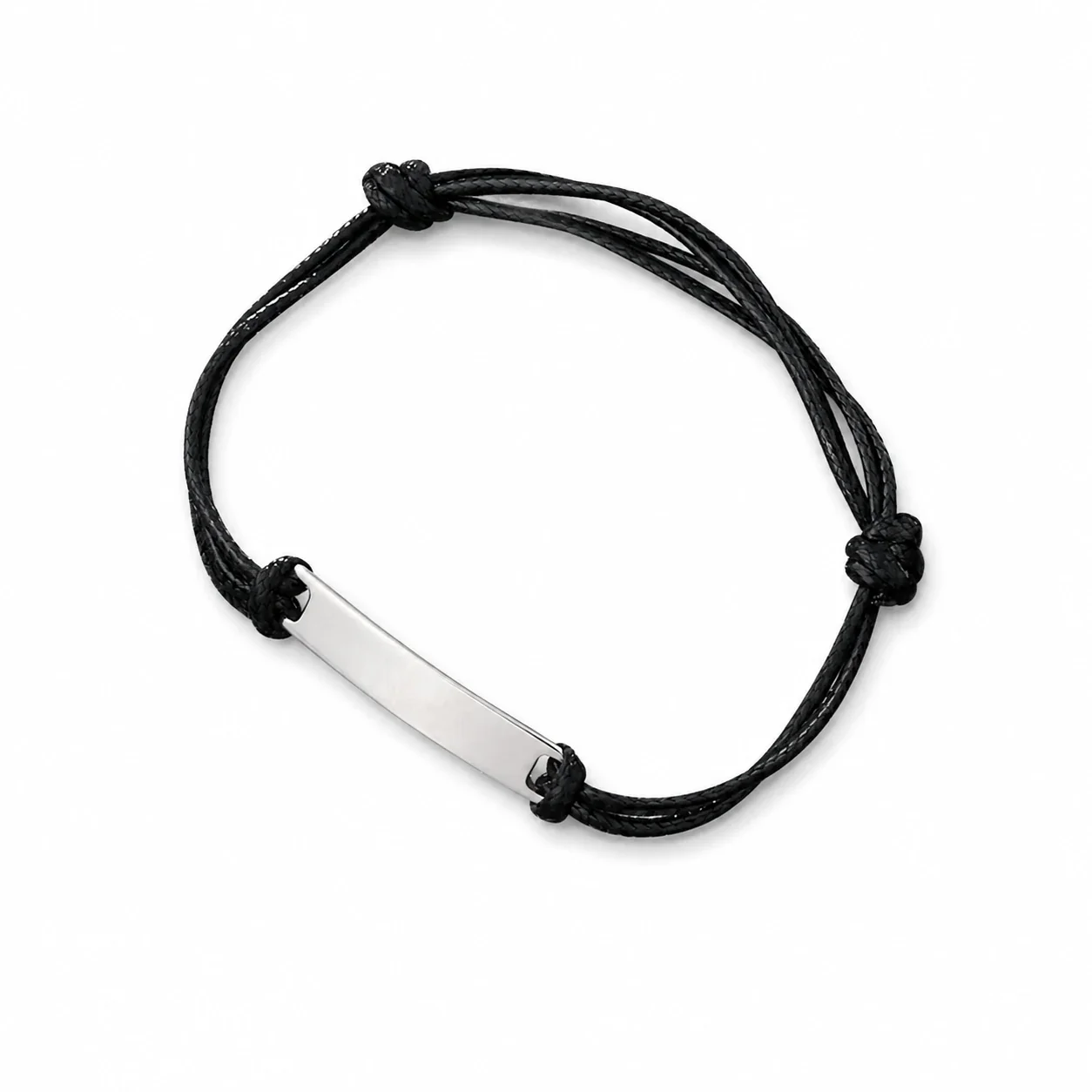 ID Bracelet with Curved Bar and Braided Cord, Stainless Steel