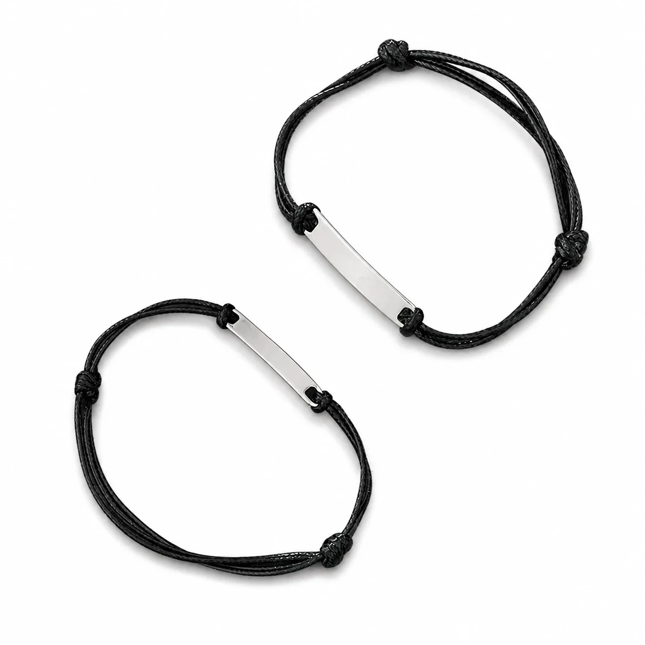 ID Bracelet with Curved Bar and Braided Cord, Stainless Steel