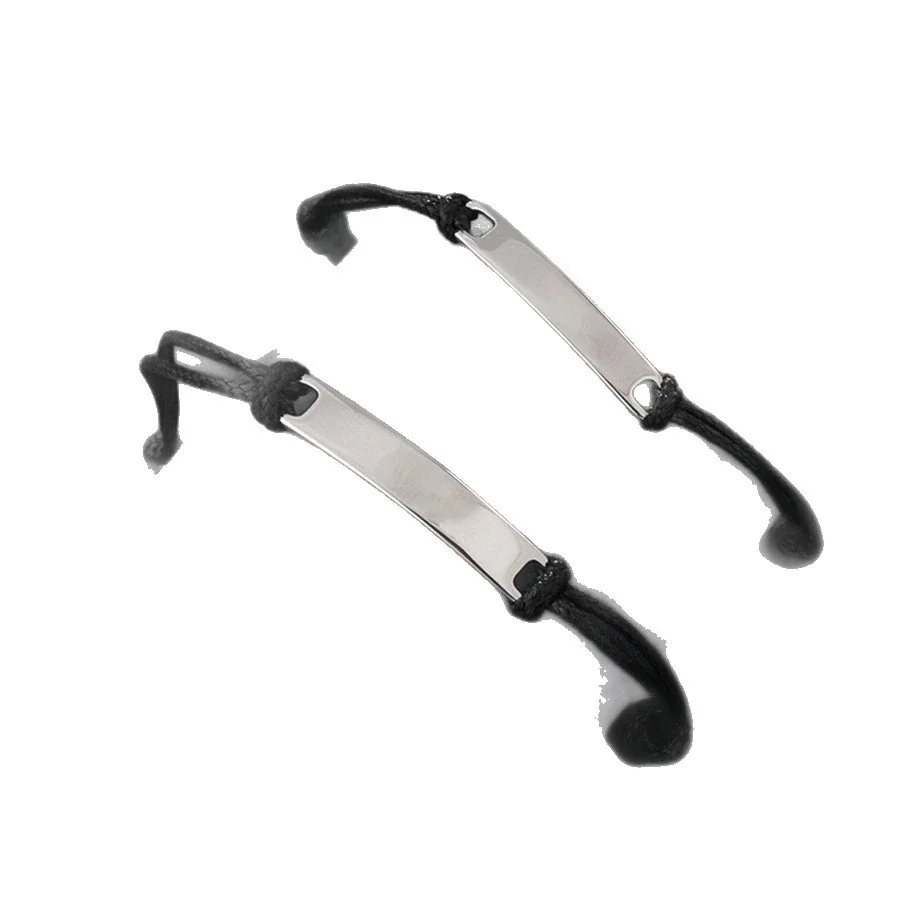 ID Bracelet with Curved Bar and Braided Cord, Stainless Steel