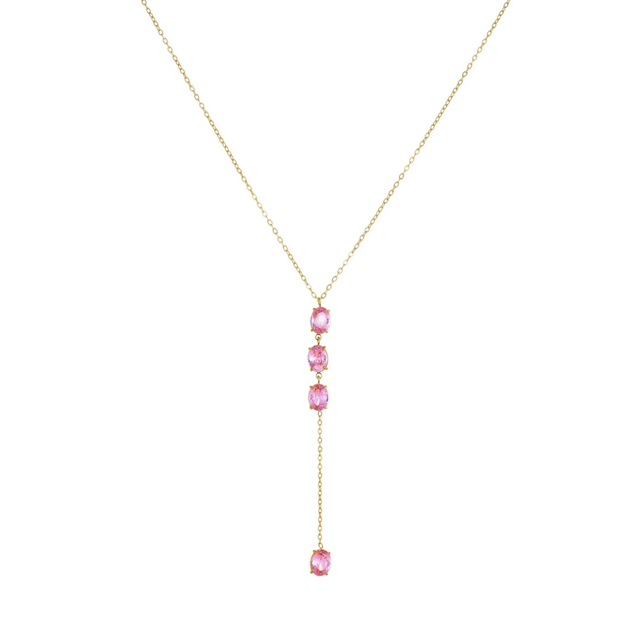 Collana Y-Drop con Quattro Cristalli Ovali in Acciaio Placcato Oro