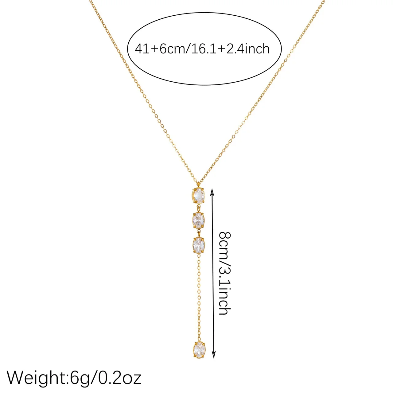 Y-Drop Necklace with Four Oval Crystals in Gold-Plated Steel