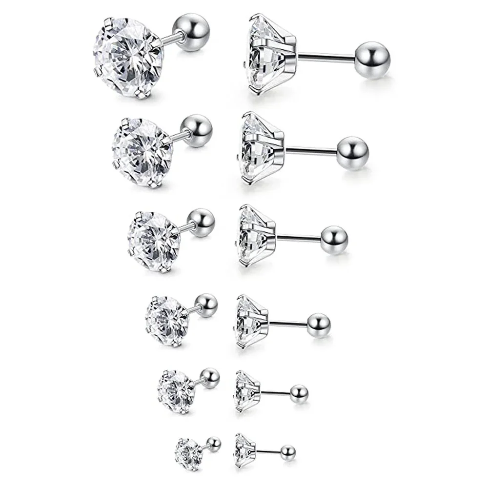 Polished 316 Stainless Steel Round CZ Stud Earrings