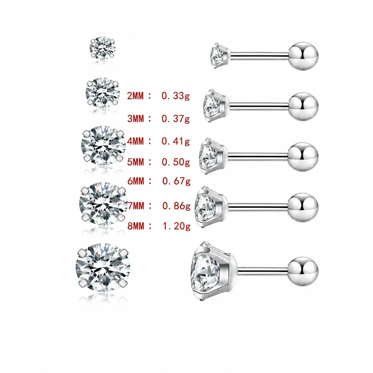 Polished 316 Stainless Steel Round CZ Stud Earrings
