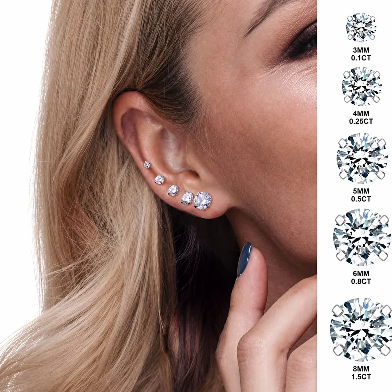 Polished 316 Stainless Steel Round CZ Stud Earrings