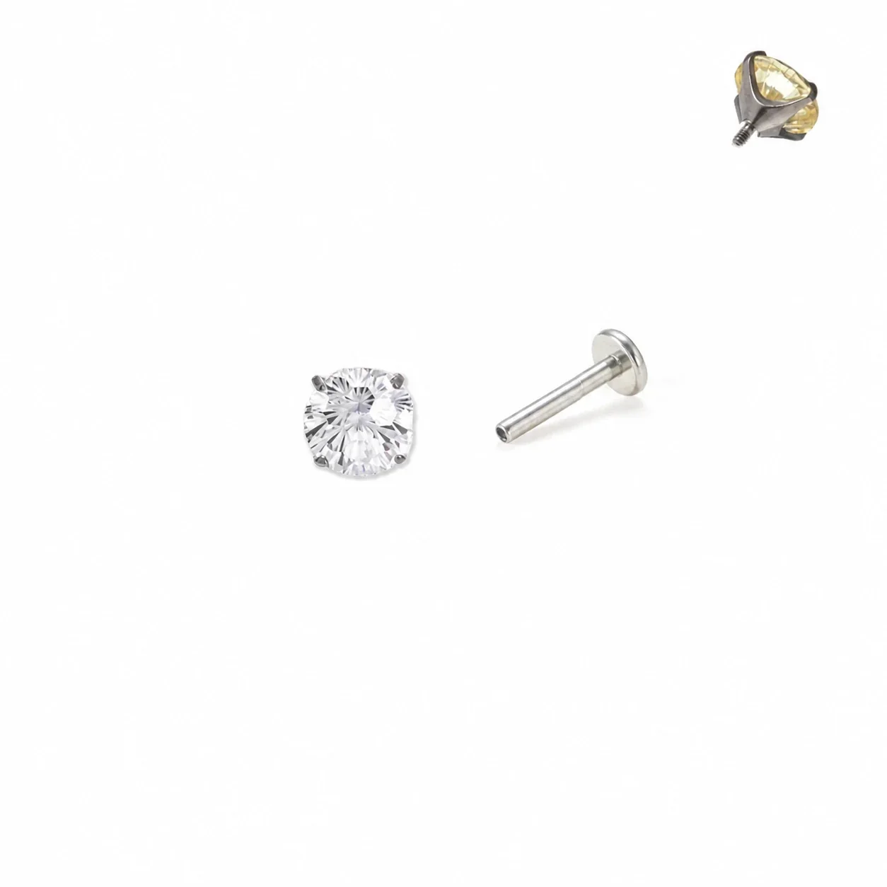 Polished 316 Stainless Steel Round CZ Stud Earrings - Steel G23 Titanium