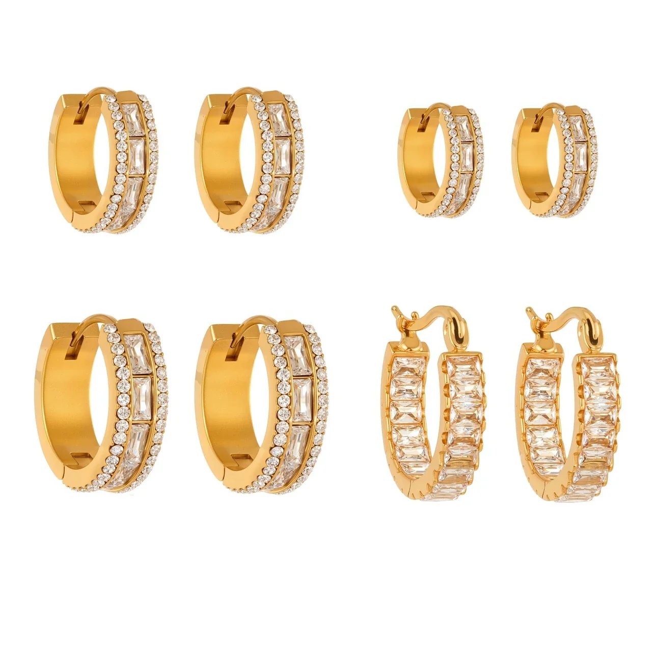 Radiant 18K Gold-Plated Baguette Pavé Hoop Earrings